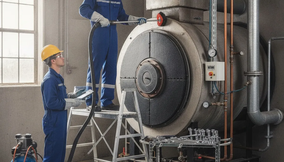 Boiler repair technician servicing heating system in Allen, TX for home comfort and safety