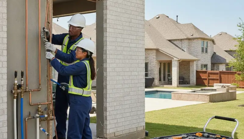 Plumber servicing a home in Allen, TX for leak repair and pipe fixes