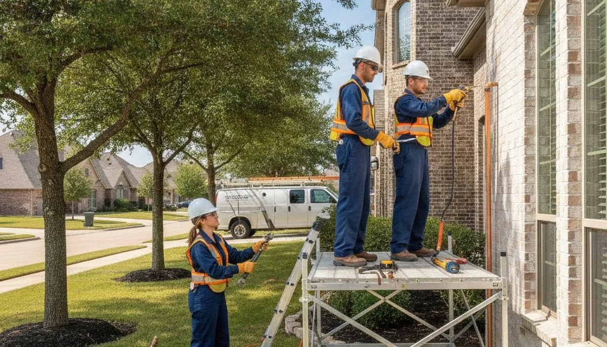 Plumber repairing a leak in Allen, TX for residential plumbing service