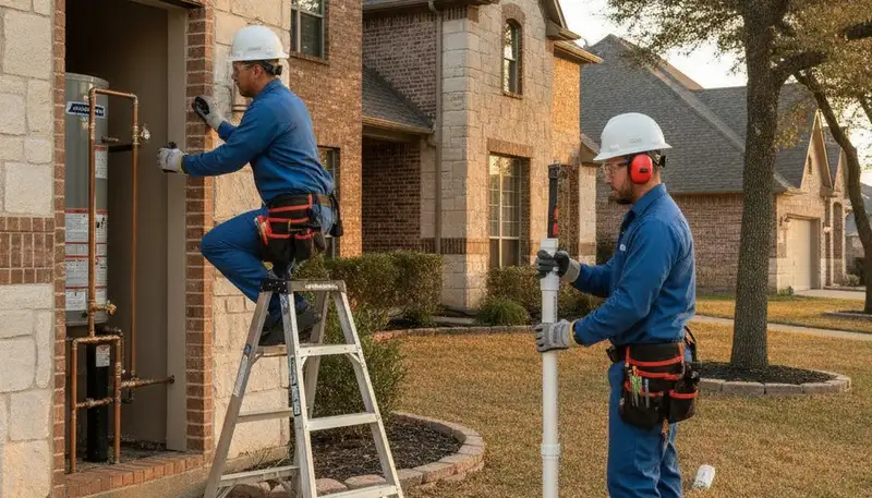 Plumber repairing leak in Allen, TX for plumbing repair service