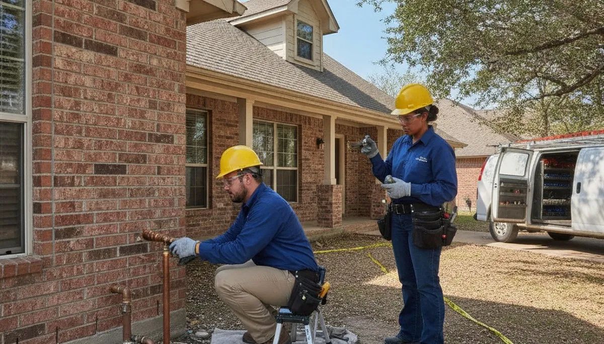 Plumber repairing a pipe in Allen, TX for plumbing repair service