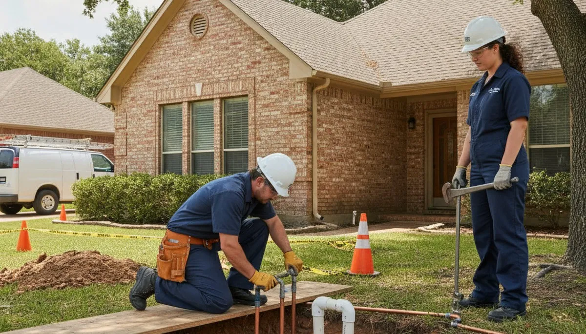Allen, TX plumber repairing a residential pipe for plumbing service needs