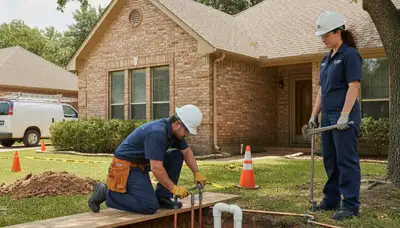 Allen, TX plumber repairing a residential pipe for plumbing service needs