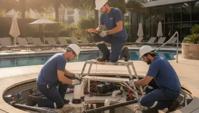 Spa repair technician servicing a home spa in Allen, TX for On Call Plumbers